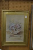 Dace, flowers in a glass bowl, watercolour, signed.
