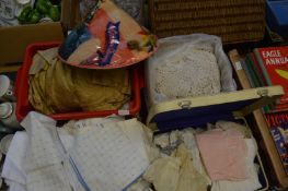 A collection of various textiles, lace and linen.