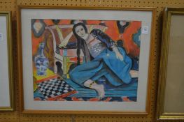 After Henri Matisse, figure seated in a chair, watercolour and gouache.