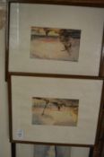 Attributed to Henry Barlow Carter, coastal views at sunset, watercolours, a pair in embossed