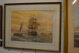 David Beer, HMS Victory approaching Portsmouth Harbour, watercolour.