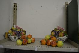 Two pairs of decorative porcelain fruit ornaments.