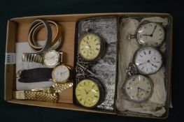 Two gentlemans silver cased pocket watches, various other pocket watches etc.