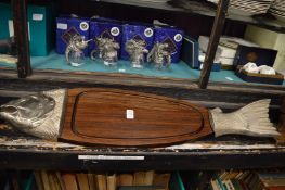 A fish shaped serving platter.