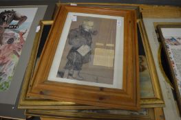 Various paintings etc and a mirror.