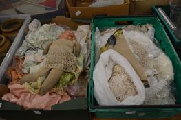 Various lace, linen, textiles and an old doll.