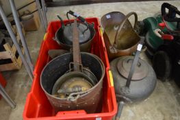 Copper pans, coal scuttles etc.