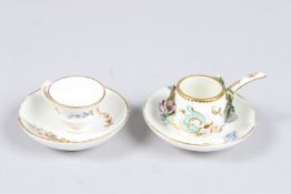 TWO MINIATURE PORCELAIN CUPS AND SAUCERS.
