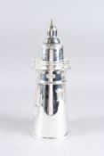 A SILVER PLATE LIGHTHOUSE COCKTAIL SHAKER. 16ins high.