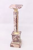 A VARIEGATED ROUGE, MARBLE AND ORMOLU COLUMN, 3ft 4ins high x 11ins wide.