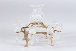 A VERY GOOD HOBNAIL CUT GLASS AND METAL CENTREPIECE with pineapple vase and eight smaller vases.