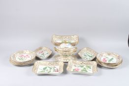 A 19TH CENTURY PORCELAIN BOTANICAL PART DESSERT SERVICE, comprising eight 8.5in circular plates, two