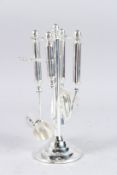 A SILVER PLATE BAR TOOL SET.