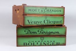 A PAIR OF WOODEN BOLLINGER CRATES. 17ins high.