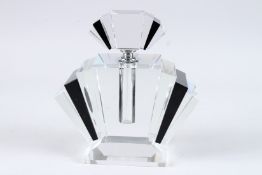 A LARGE ART DECO DESIGN BLACK AND WHITE SCENT BOTTLE. 9ins high.
