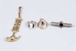 A HORN BRACELET, A CAMEO RING, PENDANT AND BROOCH.