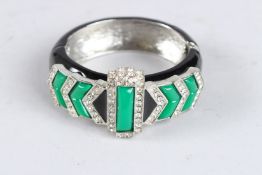 A KENNETH LANE VINTAGE BLACK AND GREEN BRACELET set with diamonds. 2.75ins.