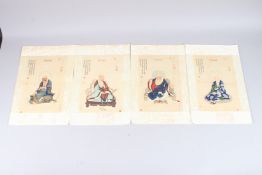 A SET OF FOUR CHINESE SILK PICTURES. 11ins x 8ins.