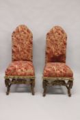 A PAIR OF CONTINENTAL CHERUB TAPESTRY CHAIRS.