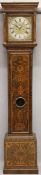 AN EARLY 18TH CENTURY ARABESQUE MARQUETRY LONG CASE CLOCK, the eight-day countwheel striking