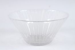 A LALIQUE FEATHER GLASS CIRCULAR BOWL. 10ins diameter x 5ins deep. Engraved Lalique, France.