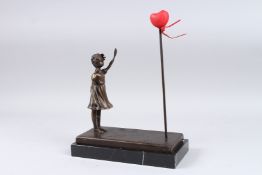 AFTER BANKSY. THE BALLOON HEART, on a marble base. Signed. 13ins high.