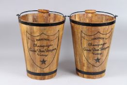 A PAIR OF BOLLINGER WOODEN ICE BUCKETS.