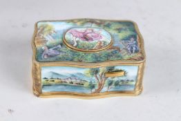 A SUPERB SWISS ENAMELLED SINGING BIRD BOX, CIRCA 1890 - 1900. Serpentine sides inset with enamel
