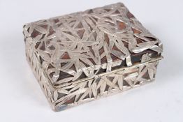 A CHINESE SILVER BAMBOO WOODEN BOX with bamboo silver inlay. 5ins x 4ins x 2ins.