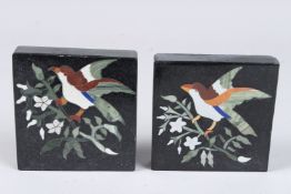 A PAIR OF SQUARE PIETRA DURA PLAQUES. 4ins.