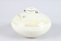 A CHINESE ETCHED CREAM GLAZED CIRCULAR EWER. 6ins high x 8ins diameter.