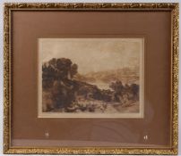 AFTER JMW TURNER 'Derwentwater' sepia engraving by F Short, published 1896, 22 x 29.5cm