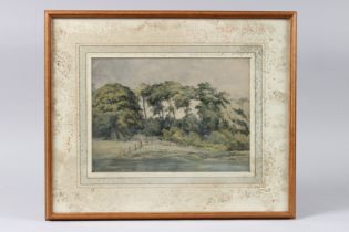 A AGOSTINI (19TH CENTURY) Trees on a riverbank, watercolour, attributed by an attached label, 21.5 x