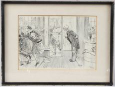 FRANK REYNOLDS (1876-1953) A bull at the door of a department store with fleeing customers, pen