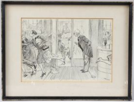 FRANK REYNOLDS (1876-1953) A bull at the door of a department store with fleeing customers, pen