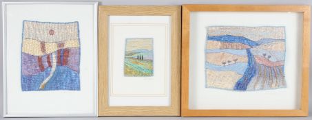 CAROL NAYLOR 'Hues of Rose and Lavender 2' embroided silk landscape, 20 x 26cm 'French View' 12 x