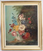 EUROPEAN SCHOOL (20TH CENTURY) Still life of mixed flowers in a vase, oil on board, signed