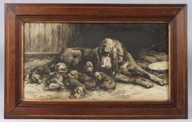 HERBERT THOMAS DICKSEE, R.A., R.E. (1862-1942) Bloohound and litter of seven pups, Drypoint,