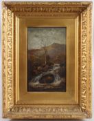 BRITISH SCHOOL (19TH CENTURY) Fisherman on a mountain stream, oil on panel. 19.5 x 12cm