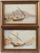 CONTINENTAL SCHOOL (19TH CENTURY) Fishing boats in harbour, pair of watercolours, 14.5 x 24.5cm