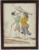 FRENCH SCHOOL (EARLY 19TH CENTURY) 'L'hereux Couple...' Ink and watercolour caricature, 24 x 17.5cm