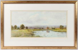 GEORGE OYSTON (1861-1937) downland river view with fisherman, most likely the Arun near