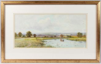 GEORGE OYSTON (1861-1937) downland river view with fisherman, most likely the Arun near
