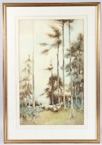 DOROTHY COX (1882- c.1940) View of a wooded track with shepherd and flock, watercolour, signed and