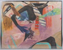 ANNA SCOTT 'Old School Tie' mixed media, exhibition label verso 112 x 87cm (a/f glass broken)