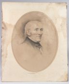 ATTRIBUTED TO GEORGE RICHMOND Bust portrait of a gentleman, coloured chalks, unframed, (a/f) 60 x