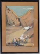 AFTER DONALD MAXWELL 'Arrival of the Prince's car through the strange cleft Aden' watercolour,