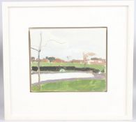 DANNY MARKEY (b.1965) 'Paddling Pool in Winter 1998', oil on board, Redfern Gallery label 20.5 x