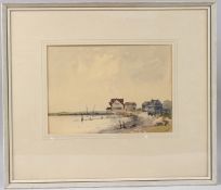 RONALD CRAMPTON (1905-1985) Buildings on waters edge, probably Suffolk, watercolour, 25.5 x 36cm