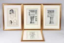 ARCHITECTURAL INTEREST illustrations of Classical features, capitals and columns, four 18th